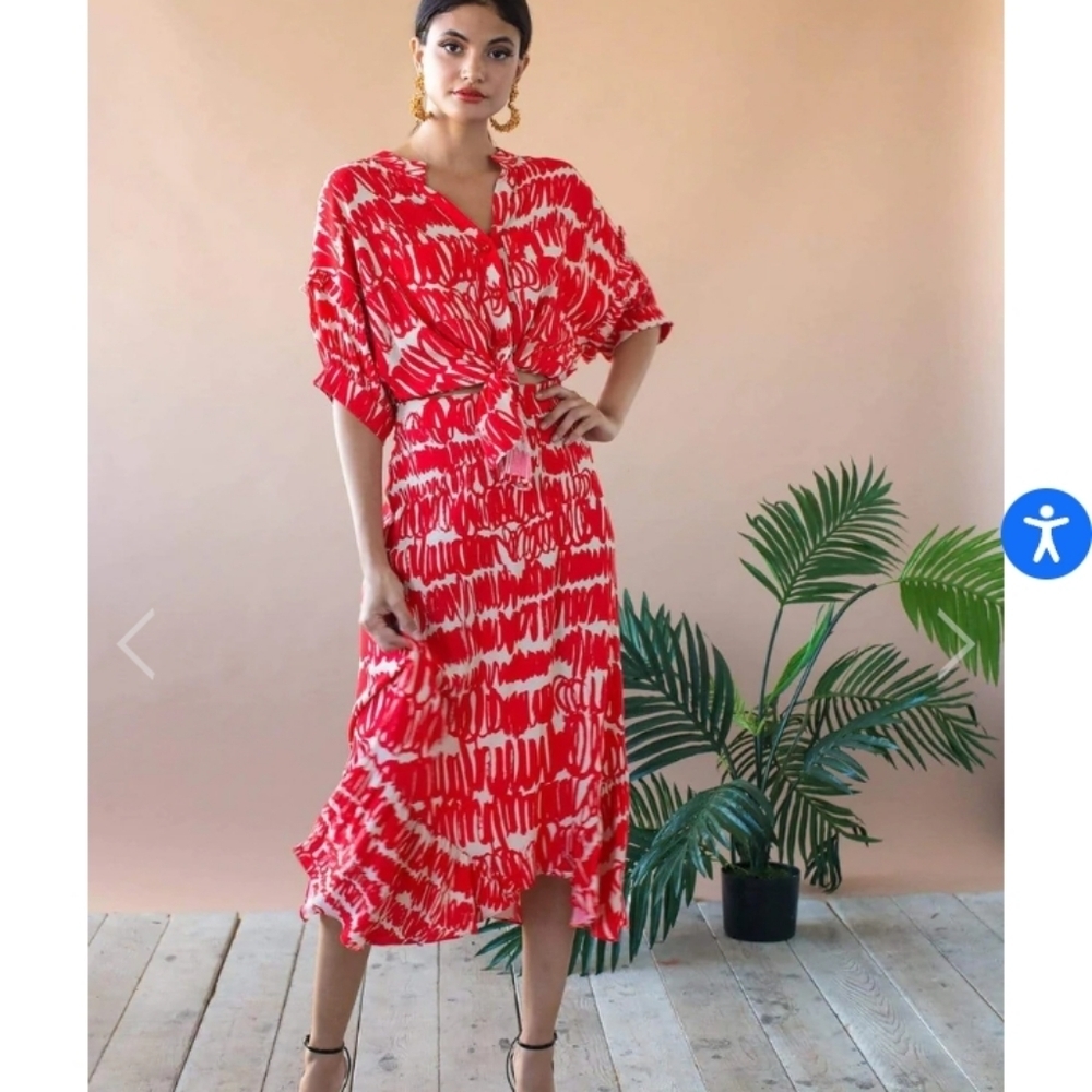 Anthropologie Red and White Midi Skirt